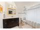 Clean bathroom with dark vanity, white subway tile, and a shower/tub at 810 E Central Blvd, Orlando, FL 32801