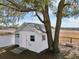 White shed with double doors and a window offers ample storage at 6616 Nw 60Th St, Ocala, FL 34482