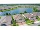 Scenic aerial view of a lakeside community featuring well-maintained residences, lush landscaping, and tranquil water features at 17597 Summersweet Way, Clermont, FL 34714