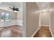 Bedroom with hardwood floors and ceiling fan at 217 Pleasant Valley Dr, Daytona Beach, FL 32114