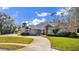 Brick house with gray roof, yellow door, and landscaped yard at 217 Pleasant Valley Dr, Daytona Beach, FL 32114