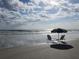 Seaside view of two beach chairs and an umbrella on the wet sand at 400 Auburn Dr # 3, Daytona Beach, FL 32118