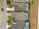 Aerial view of homes with pools and landscaped yards in a residential area at 627 Copeland Dr, Haines City, FL 33844