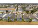 Aerial view of a neighborhood, highlighting homes with pools and screened patios at 627 Copeland Dr, Haines City, FL 33844