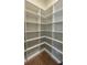 Spacious walk-in closet with custom built-in white shelving and hardwood floors for optimal storage and organization at 16902 Vinci Way, Montverde, FL 34756