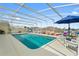 Relaxing pool area with covered patio, comfortable seating, and a blue pool at 5504 Hamlin Close Rd, Davenport, FL 33896
