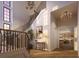 Bright foyer with soaring ceilings, wood staircase with iron railings, and views to the living spaces at 10300 Winter Sparkle Cir, Golden Oak, FL 32836