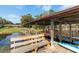 Lakefront dock with bench and paddleboard storage at 4135 Chuluota Rd, Orlando, FL 32820