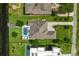 Bird's-eye view of a luxury home with pool, manicured lawn, and elegant architecture, set in a serene environment at 10416 Pocket Ln, Orlando, FL 32836