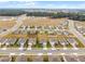An aerial view shows a community of single-Gathering homes with manicured lawns and tree-lined streets at 33425 Country House Dr, Sorrento, FL 32776