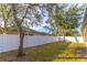 Private backyard with a white privacy fence, mature trees, and lush green grass at 2048 Gloria Oak Ct, Orlando, FL 32820