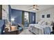 Bedroom with blue walls, queen bed, and window at 3037 Cassidy Ln, Haines City, FL 33844