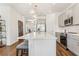 This kitchen has a large center island with pendant lights, gray cabinets, and stainless steel appliances at 1609 Hill Park Dr, Deltona, FL 32725
