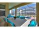Covered patio with seating and dining area overlooking a private pool and spa at 4285 Prologue Way, Kissimmee, FL 34746