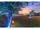 Inviting backyard scene with illuminated trees and a peaceful lake view, creating a relaxing atmosphere at 4608 Egg Harbor Dr, Kissimmee, FL 34746
