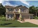 Two-story house with a stone facade, two-car garage, and landscaping at 7268 Dilly Lake Ave, Groveland, FL 34736