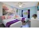 Twin bedroom with fairytale mural and white platform beds at 136 Madiera Beach Blvd, Kissimmee, FL 34746