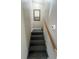 Carpeted staircase with wooden handrail at 3187 Sea World Ct, Kissimmee, FL 34746