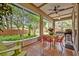 Relaxing screened porch with patio furniture and view of backyard at 9446 Brownwood Ct, Oviedo, FL 32765