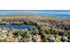 Scenic aerial view of a residential neighborhood, featuring waterfront homes and lush, mature trees at 2395 Windward Cv, Kissimmee, FL 34746