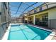 Inviting swimming pool with a spa and screened enclosure at 9024 Shadow Mountain St, Davenport, FL 33896