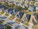 Aerial view of a house in a neighborhood with mature landscaping; the parcel is outlined in red at 3608 Mount Hope Loop, Leesburg, FL 34748