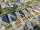 An aerial view showcases homes with manicured lawns, neatly lined driveways, and swimming pools in a well-planned community at 3608 Mount Hope Loop, Leesburg, FL 34748