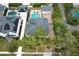 An aerial view of a well maintained property, showcasing its pool and detached garage at 179 Hillcrest Dr, Oviedo, FL 32765