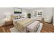 Nicely decorated bedroom features neutral decor, wood floors, an area rug, and a light-filled window at 2120 Marisol Loop, Kissimmee, FL 34743