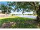 Expansive backyard with lush lawn and serene lake view, shaded by mature trees at 119 Floral Ct, Kissimmee, FL 34743