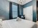 Bedroom with dark-blue walls, a queen bed, and white closet doors at 3798 Lana Ave, Davenport, FL 33897