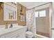 Bathroom with walk-in shower and beach themed decor at 4411 Sea Mist Ct # 174, New Smyrna Beach, FL 32169