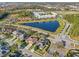 An aerial view of homes surrounding a community pond at 369 Belhaven Falls Dr, Ocoee, FL 34761