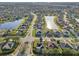 Overview of a residential community with scenic lakes and mature trees at 369 Belhaven Falls Dr, Ocoee, FL 34761