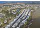 Expansive aerial view of lakeside community with docks and nearby commercial district at 662 Sinclair Cir, Tavares, FL 32778