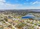 Community aerial shot displays houses nestled amongst trees with a large pond, creating serene living at 11434 Wishing Well Ln, Clermont, FL 34711
