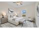 Airy main bedroom showcases a comfortable upholstered bed, modern accents, and serene natural light at 2011 Begonia Way, Poinciana, FL 34759