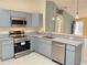 Modern kitchen with gray cabinets and granite countertops at 333 E Church St, Deland, FL 32724