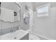 Bright bathroom featuring a tub with shower, decorative mirror, and gray vanity at 1012 Everest St, Clermont, FL 34711