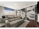 Media room boasts comfortable seating, large movie-themed murals, and tiered levels at 13596 Gorgona Isle Dr, Windermere, FL 34786