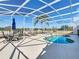 Screened-in pool area with dining set and lounge chairs at 2632 Sand Hill Point Cir, Davenport, FL 33837