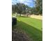 An exterior view showcasing a green backyard with a privacy wall, mature trees and an air conditioning unit at 3213 Holderness Dr, Kissimmee, FL 34741