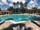 A refreshing community pool featuring clear blue water, plenty of lounge chairs, and lush landscaping at 3610 Charmed Ln, St Cloud, FL 34772