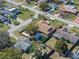 Aerial view of a single-story home with well-maintained landscaping, fenced yard, and a charming picnic shelter at 1971 Urbana Ave, Deltona, FL 32725