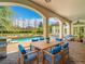 Covered patio with a dining table, chairs, and a view of the pool at 5067 Latrobe Dr, Windermere, FL 34786