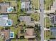 An aerial view of the backyards of homes showing swimming pools, patios, and green lawns at 616 Mellowood Ave, Orlando, FL 32825