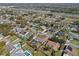 An aerial view shows a home with a screened pool and fenced yard in a suburban neighborhood near a highway at 616 Mellowood Ave, Orlando, FL 32825