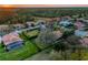 Stunning aerial shot of a beautiful neighborhood showcasing lush green lawns and luxurious homes at sunset at 8585 Cypress Ridge Ct, Sanford, FL 32771