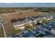 Aerial view of a modern two-story home in a residential neighborhood with manicured lawns at 613 Bloom Ter, Davenport, FL 33837