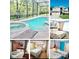 Resort pool and spa with screened enclosure, a bedroom, and the exterior elevation view at 1217 Cypress Pointe Blvd, Davenport, FL 33896